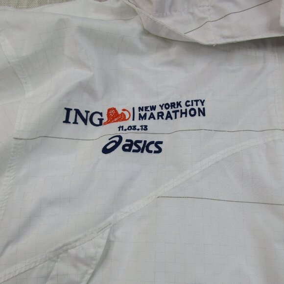 Asics New York City Marathon Jacket Womens 12 White Windbreaker Hooded Full Zip‎ - Picture 11 of 16